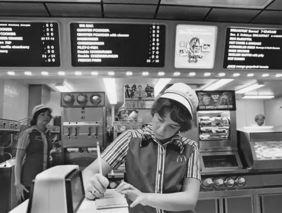 mcdonalds 1970s - Cooks Orange 7UP berry obbery Gmac Quarter Pounder Quarter Founder with chesse FiletoRism Double Hamburger Double Chm Bastast Served 74050AM S&Holds Eakfast Not Chagadage M Hot Apple or Cheese Pr.